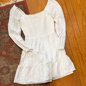 Paper Crane White Eyelet Long Sleeve Mini Dress